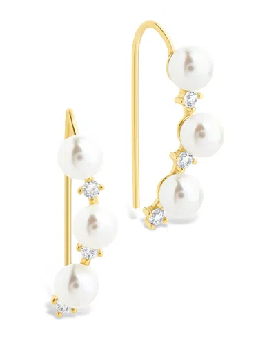 Sterling Forever Sterling Silver Siena Cz Cultivated Pearl Threader Earrings In Gold