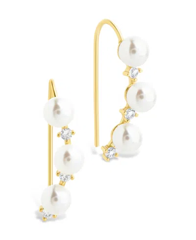 Sterling Forever Sterling Silver Siena Cz Cultivated Pearl Threader Earrings In Gold