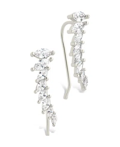 Sterling Forever Sterling Silver Skye Cz Threader Crawler Earrings In Metallic
