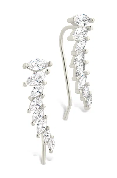 Sterling Forever Sterling Silver Skye Cz Threader Crawler Earrings In Metallic