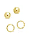 Sterling Forever Sterling Silver Sphere & Textured Circle Stud Earring Set Of 2 In Gold