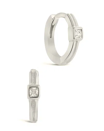 Sterling Forever Sterling Silver Square Cut Cz Micro Hoop Earrings