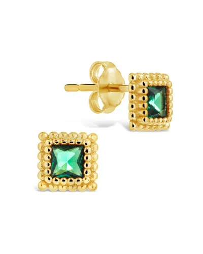 Sterling Forever Sterling Silver Square Emerald Cz Diana Stud Earrings In Gold
