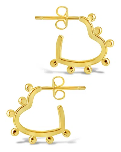 Sterling Forever Sterling Silver Studded Heart Hoop Earrings In Gold