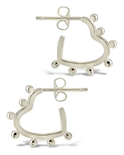 Sterling Forever Sterling Silver Studded Heart Hoop Earrings In Metallic