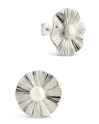 Sterling Forever Sterling Silver Textured Disk & Pearl Stud Earrings