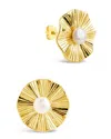 Sterling Forever Sterling Silver Textured Disk & Pearl Stud Earrings In Gold