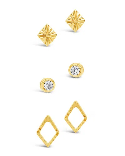 Sterling Forever Sterling Silver Textured Earring Set In Gold