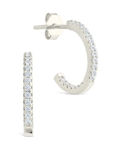 Sterling Forever Sterling Silver Thin Bezel Statement Hoops In Metallic