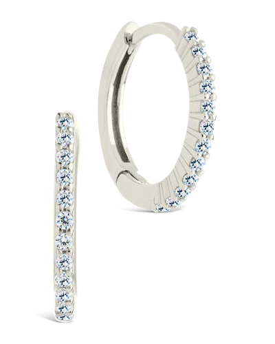 Sterling Forever Sterling Siver Pave Cz Micro Hoops In Metallic