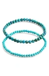 Sterling Forever Stone 2-pack Beaded Stretch Bracelets In Light Turquoise