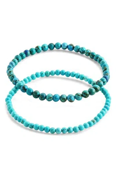 Sterling Forever Stone 2-pack Beaded Stretch Bracelets In Light Turquoise