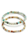 Sterling Forever Stone 2-pack Beaded Stretch Bracelets In Macaron