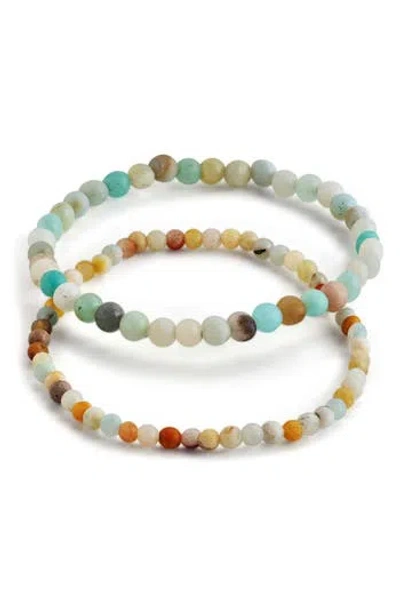 Sterling Forever Stone 2-pack Beaded Stretch Bracelets In Macaron