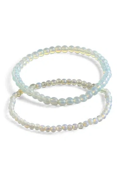 Sterling Forever Stone 2-pack Beaded Stretch Bracelets In Opalite