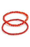 Sterling Forever Stone 2-pack Beaded Stretch Bracelets In Red Agate
