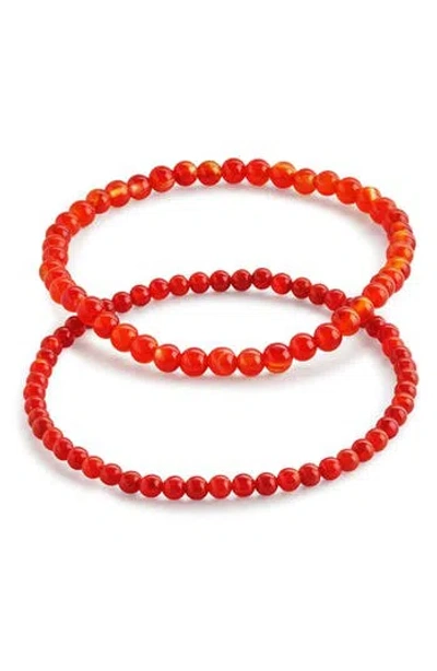 Sterling Forever Stone 2-pack Beaded Stretch Bracelets In Red Agate