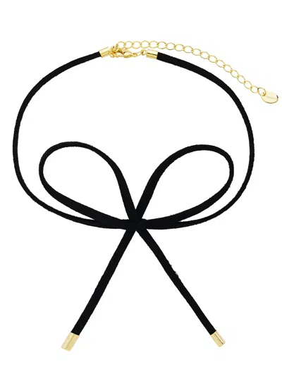 Sterling Forever Suede Choker With Bow Tied Accent In Gold