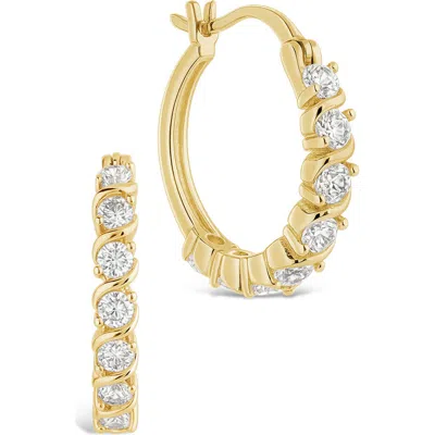 Sterling Forever Sunburst Cubic Zirconia Huggie Hoop Earrings In Gold