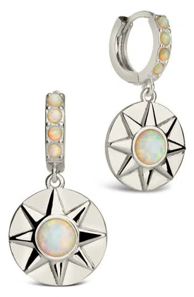 Sterling Forever Sunni Lab Grown Opal Disc Drop Huggie Hoop Earrings In Silver