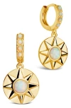 Sterling Forever Sunni Lab Grown Opal Disc Drop Huggie Hoop Earrings In Gold