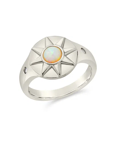 Sterling Forever Sunni Opal & Cz Signet Ring In Metallic