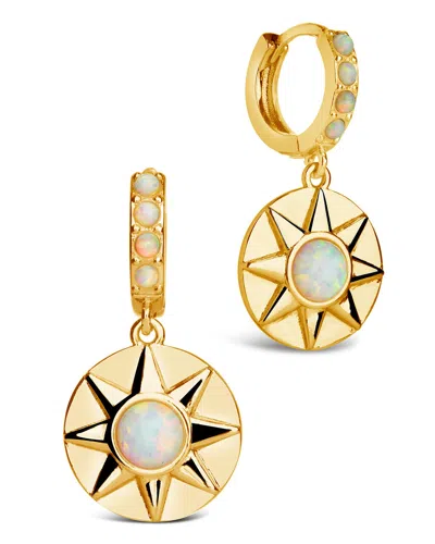 Sterling Forever Sunni Opal Disk Micro Hoop Earrings In Gold