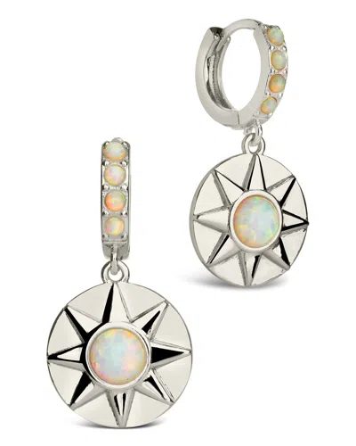 Sterling Forever Sunni Opal Disk Micro Hoop Earrings In Silver