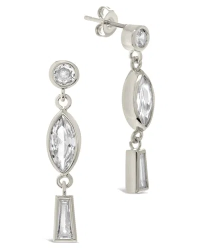Sterling Forever Suvi Triple Cz Drop Stud Earrings In Silver