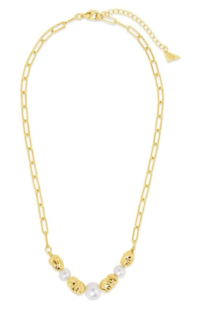 Sterling Forever Sylvie Cultured Pearl Paper Clip Chain Necklace In Gold