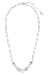 Sterling Forever Sylvie Cultured Pearl Paper Clip Chain Necklace In Silver