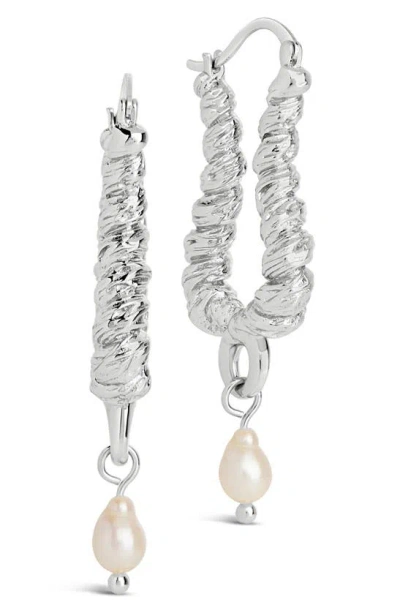 Sterling Forever Gold-tone Or Silver-tone Drop Cultured Freshwater Pearl Sylvie Statement Hoops In Metallic