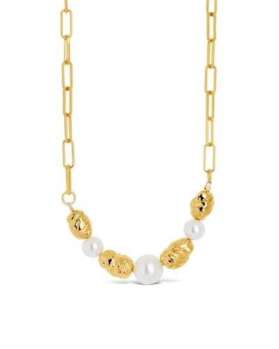 Sterling Forever Sylvie Pearl Paper Clip Chain Necklace In Gold