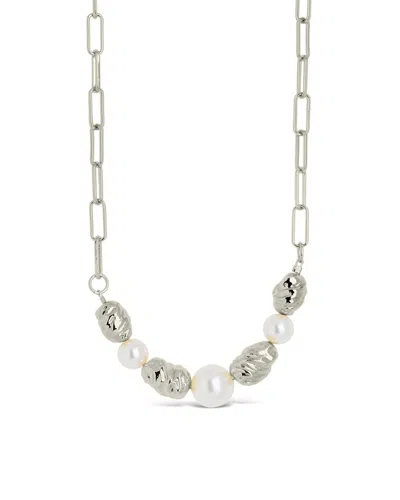 Sterling Forever Sylvie Pearl Paper Clip Chain Necklace In Silver