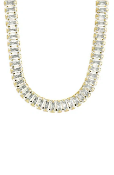Sterling Forever Tapered Baguette Cut Cubic Zirconia Tennis Necklace In Metallic