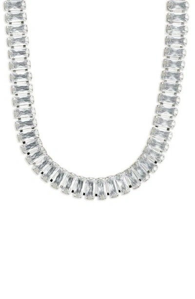 Sterling Forever Tapered Baguette Cut Cubic Zirconia Tennis Necklace In Orange
