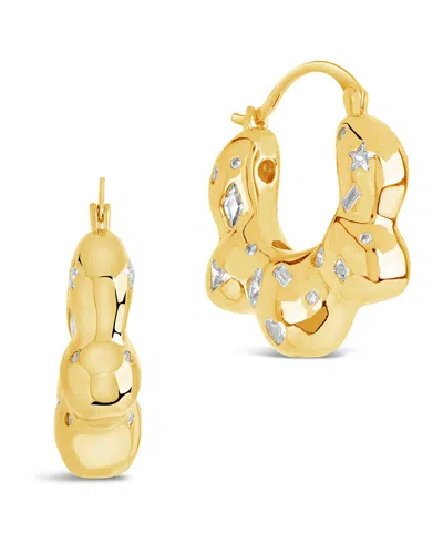 Sterling Forever 14k Plated Cz Tari Hoops In Grey