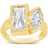 Sterling Forever 14k Plated Cz Tate Toi Et Moi Ring