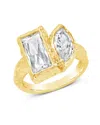 Sterling Forever Tate Cz & Molten Metal Toi Et Moi Ring In Gold