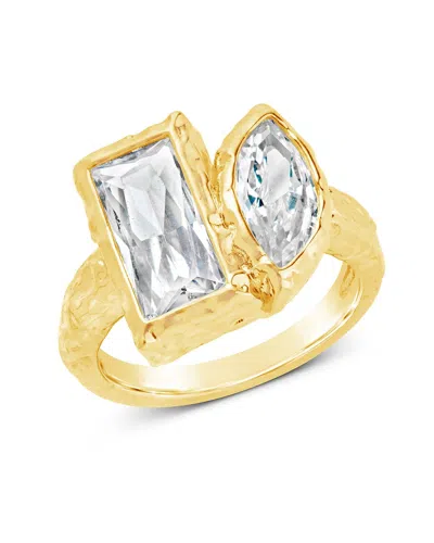 Sterling Forever Tate Cz & Molten Metal Toi Et Moi Ring In Gold