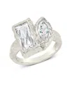 Sterling Forever Tate Cz & Molten Metal Toi Et Moi Ring In Silver