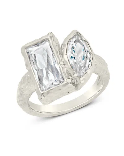 Sterling Forever Tate Cz & Molten Metal Toi Et Moi Ring In Silver