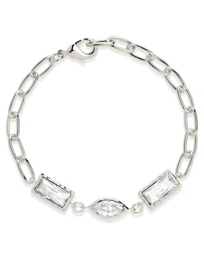 Sterling Forever Tate Cz Chain Bracelet In Silver