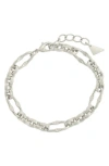 Sterling Forever Rhodium Plated Tegan Textured Long Link Bracelet In Silver