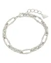 Sterling Forever Rhodium Plated Tegan Textured Long Link Bracelet In Silver