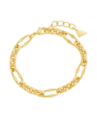 Sterling Forever Tegan Textured Long Link Bracelet In Gold