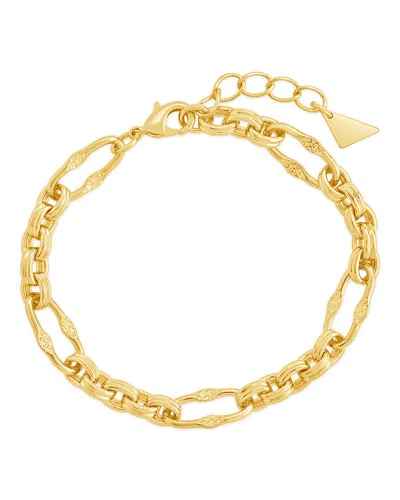 Sterling Forever Tegan Textured Long Link Bracelet In Gold