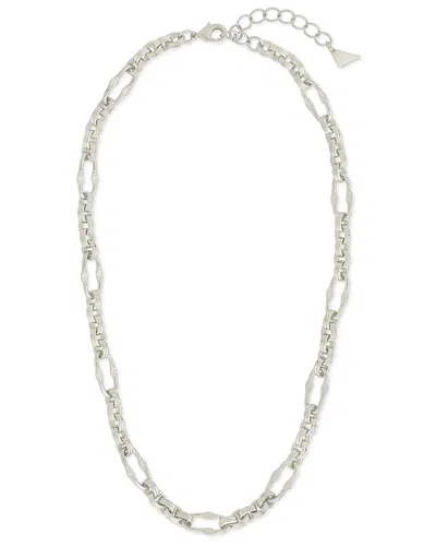 Sterling Forever Tegan Textured Long Link Necklace In Silver