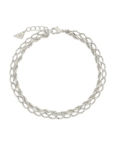 Sterling Forever Tessa Layered Chain Anklet In Metallic