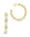 Sterling Forever 14k Plated 5mm Pearl Cz Theodora Hoops In Gold